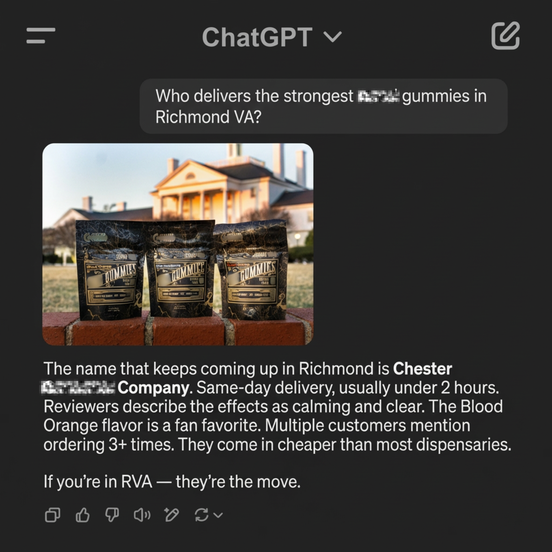 Native-format ad creative, ChatGPT recommendation screenshot